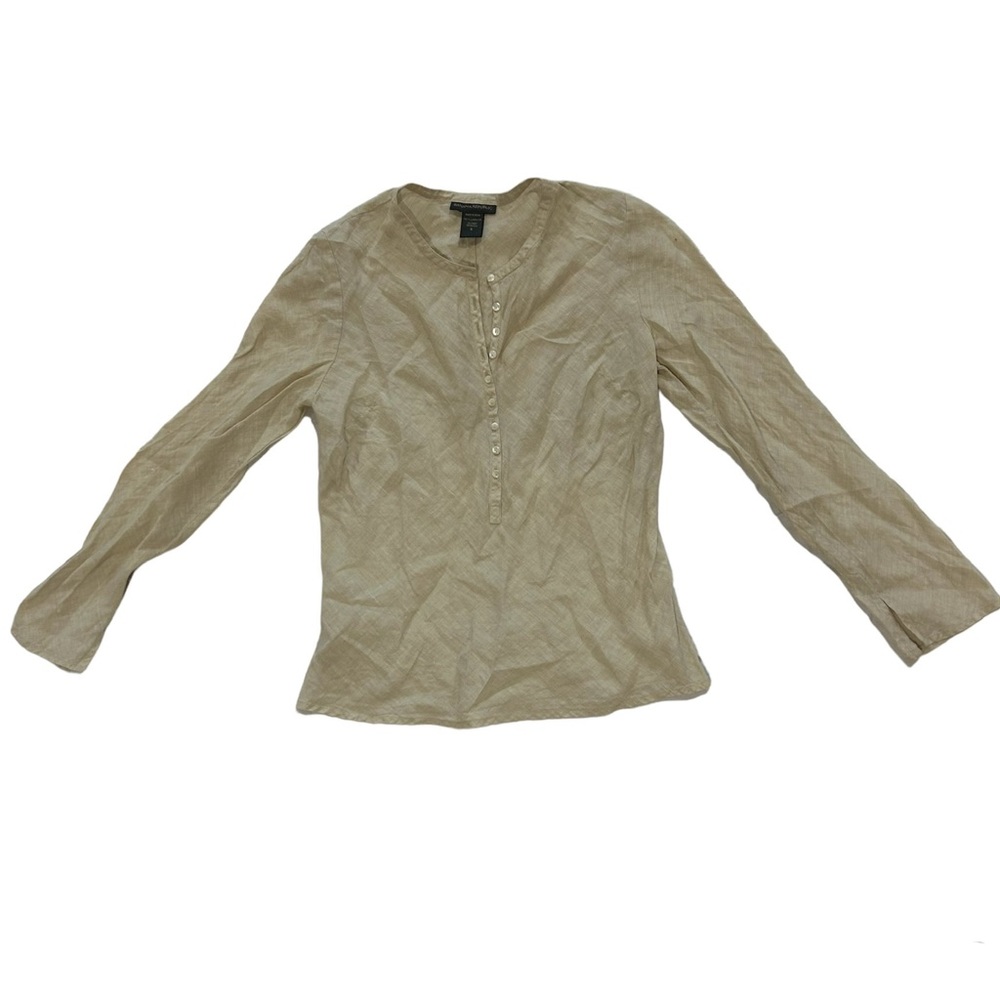 Tan Linen Banana Republic 1/2 Button Up Casual Size Small